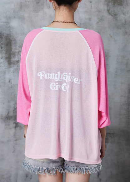 Pink Floral Cotton UPF 50+ Shirt Tops Oversized Summer