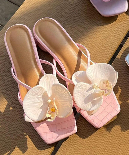 Pink Splicing Chunky Slide Sandals Peep Toe