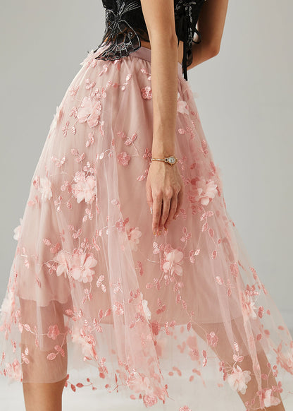 Pink Tulle Beach Skirts Embroidered Summer