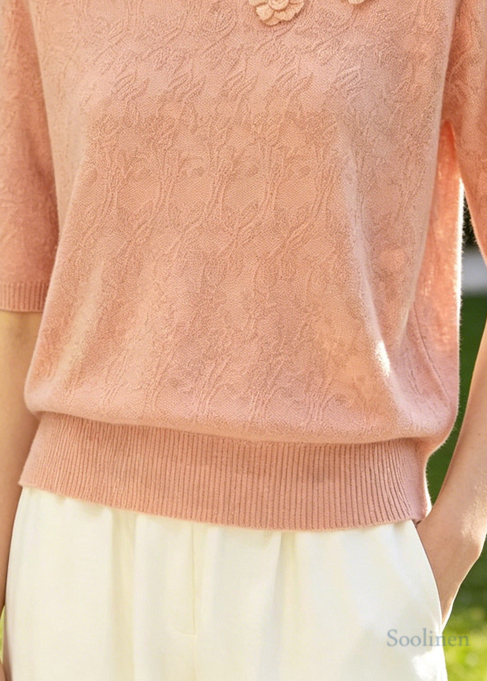 Pink Jacquard Knit Shirt Top Stereoscopic Summer