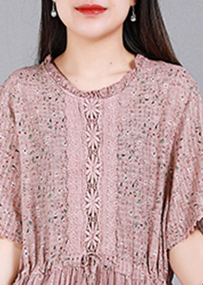 Pink O-neck Embroideried Tulle Long Dresses Summer