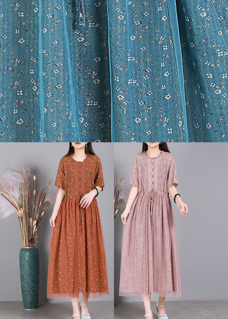 Pink O-neck Embroideried Tulle Long Dresses Summer