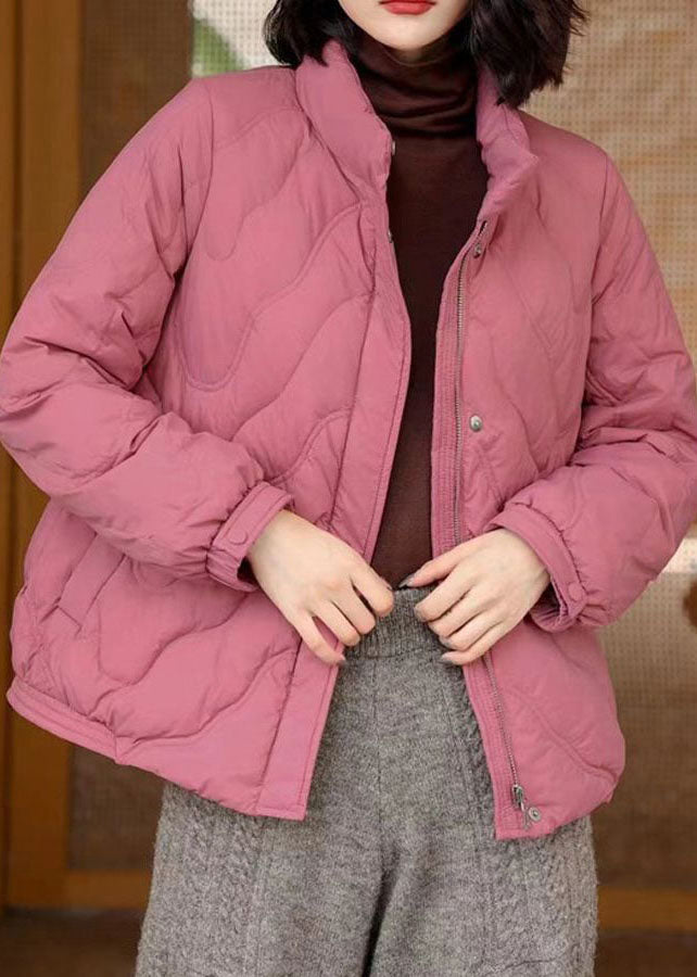 Pink Original Duck Down Jacket in Winter Stand Collar Zip Up Winter