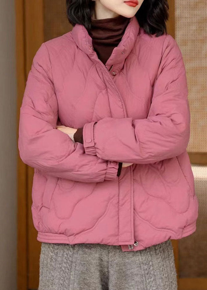 Pink Original Duck Down Jacket in Winter Stand Collar Zip Up Winter
