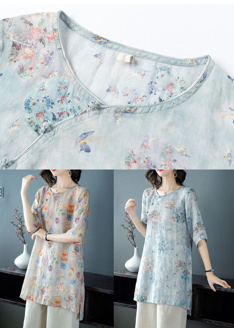 Pink Patchwork Tops and Pants Linen Two Pieces Set Button Summer