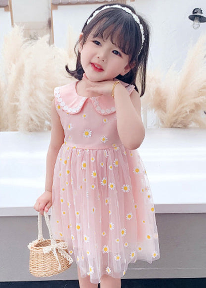 Pink Peter Pan Collar Tulle Maxi Dress Summer