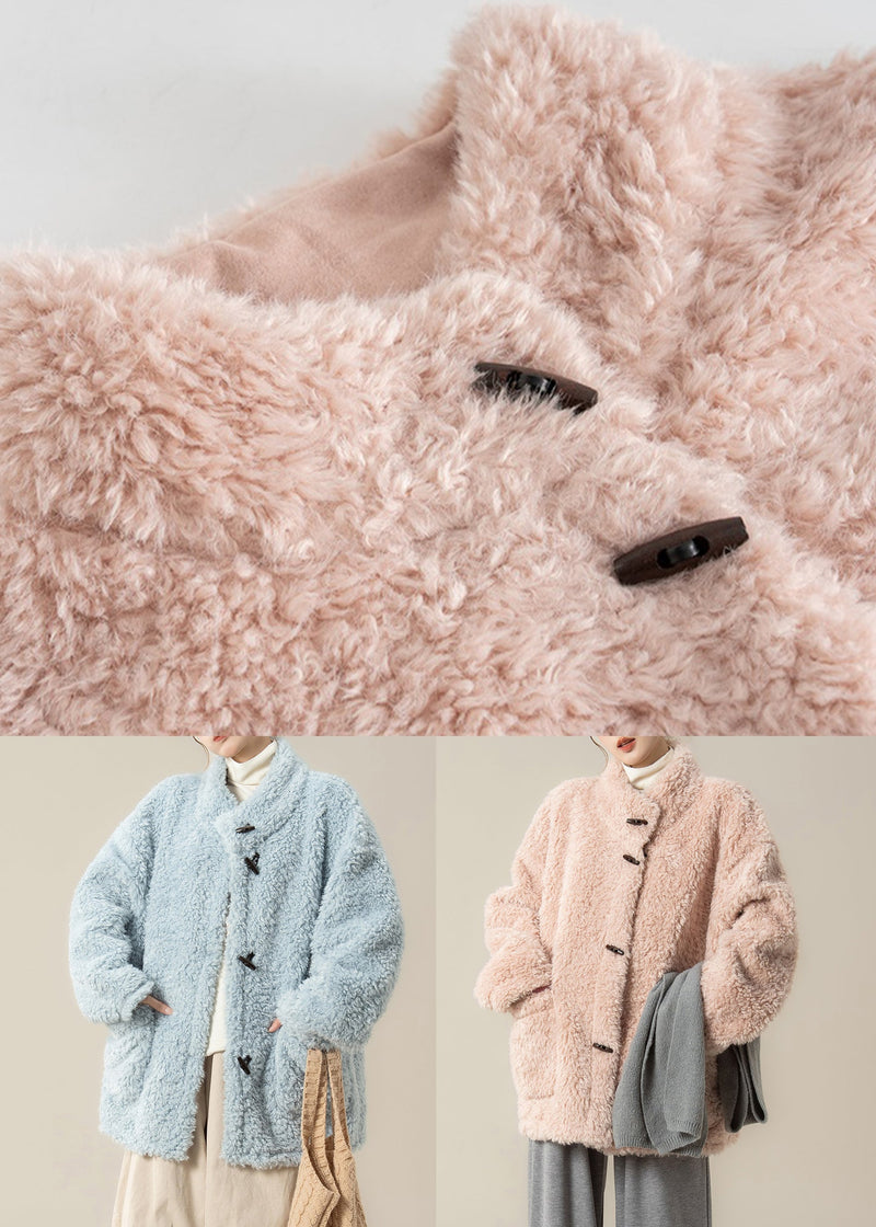 Pink Pockets Teddy Faux Fur Coat Stand Collar