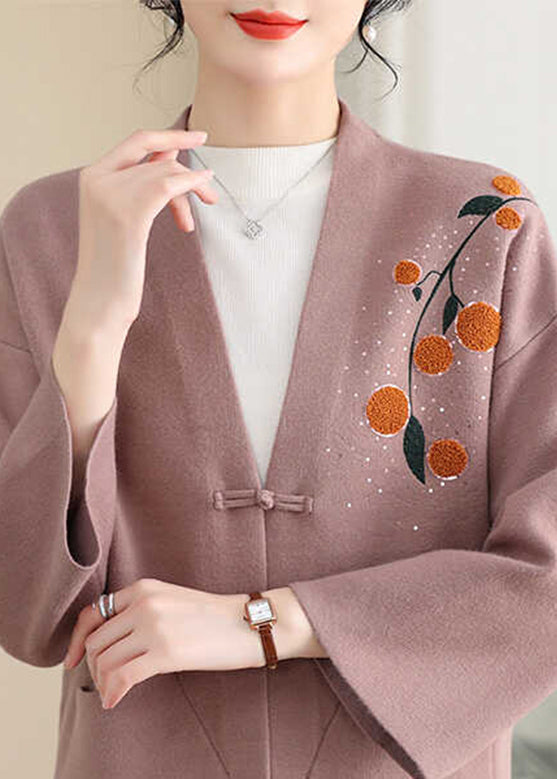 Pink Print Button Cotton Knit Coat Spring