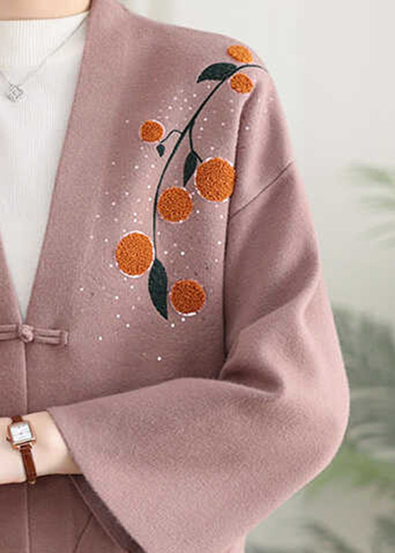 Pink Print Button Cotton Knit Coat Spring