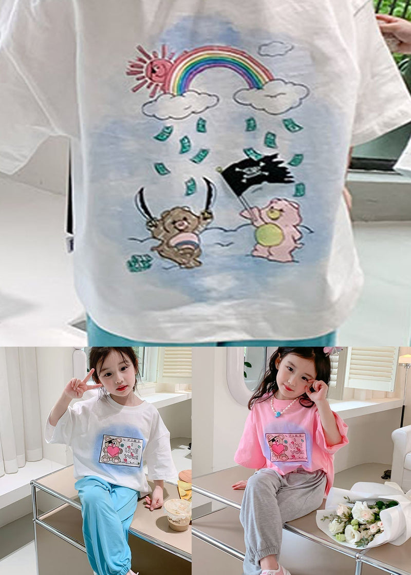 Pink Print Cotton Baby T Shirts Top O Neck Summer