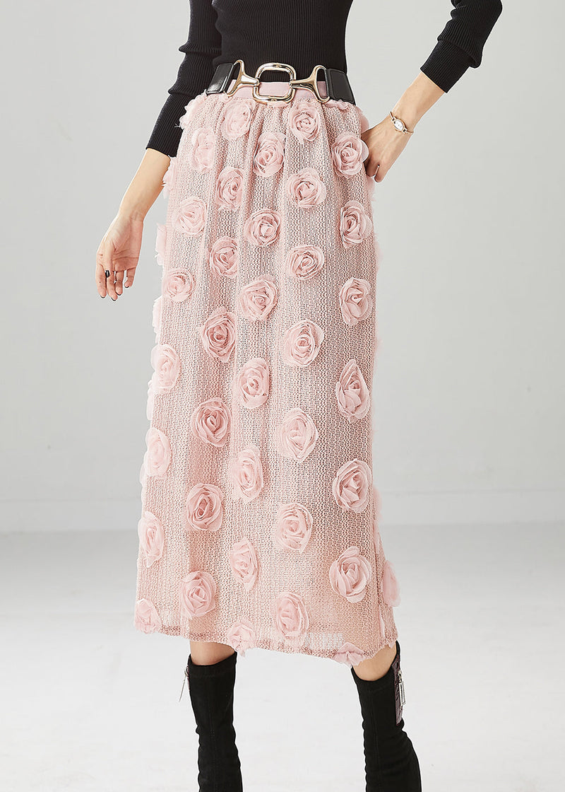 Pink Silm Fit Knit Skirts Three-dimensional Fall