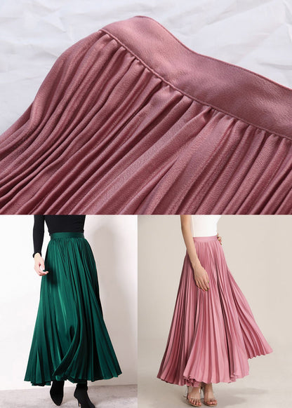 Pink High Waist Silk Pleated Skirt Zippered