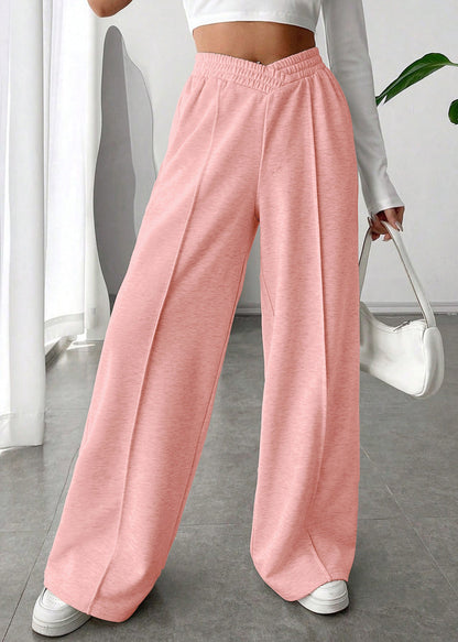 Pink Oversized Cotton Wide Leg Pants Elastic Waist