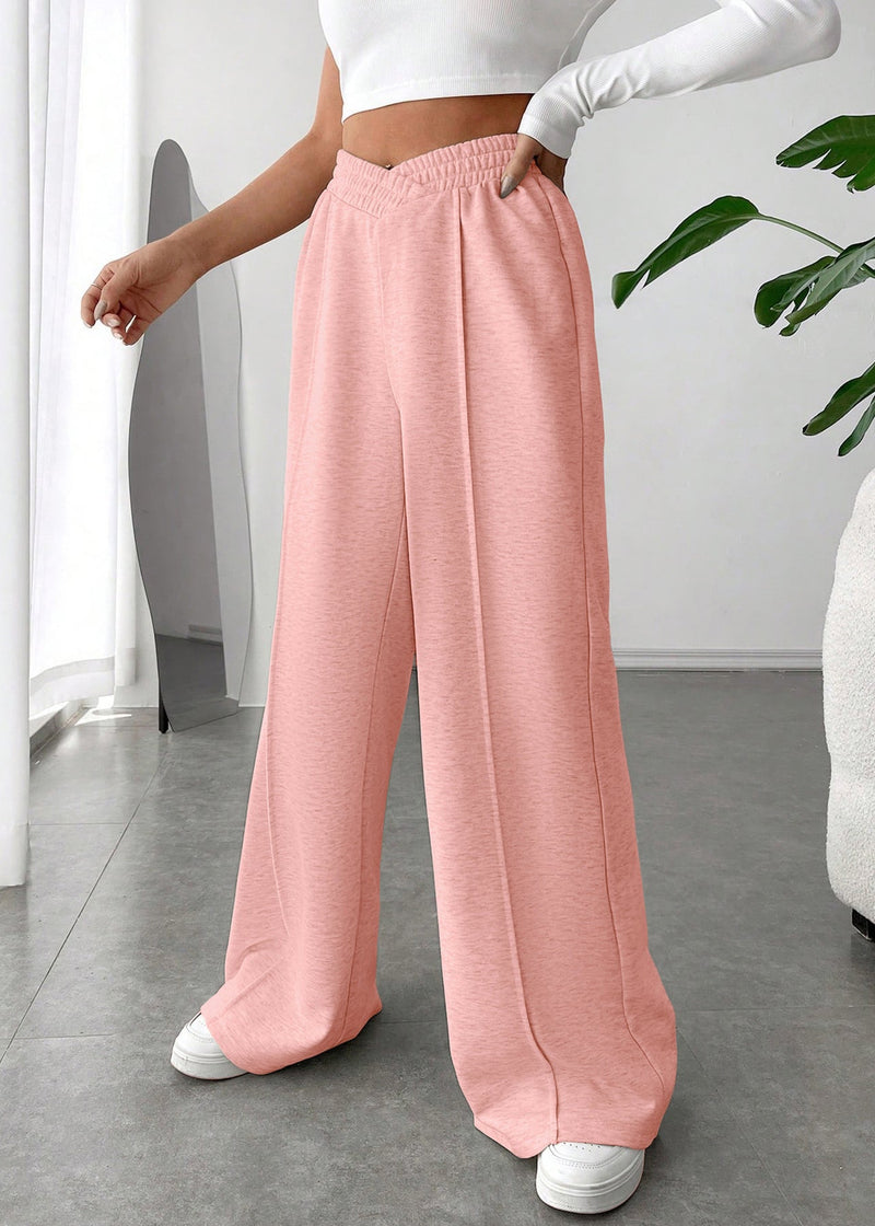 Pink Oversized Cotton Wide Leg Pants Elastic Waist