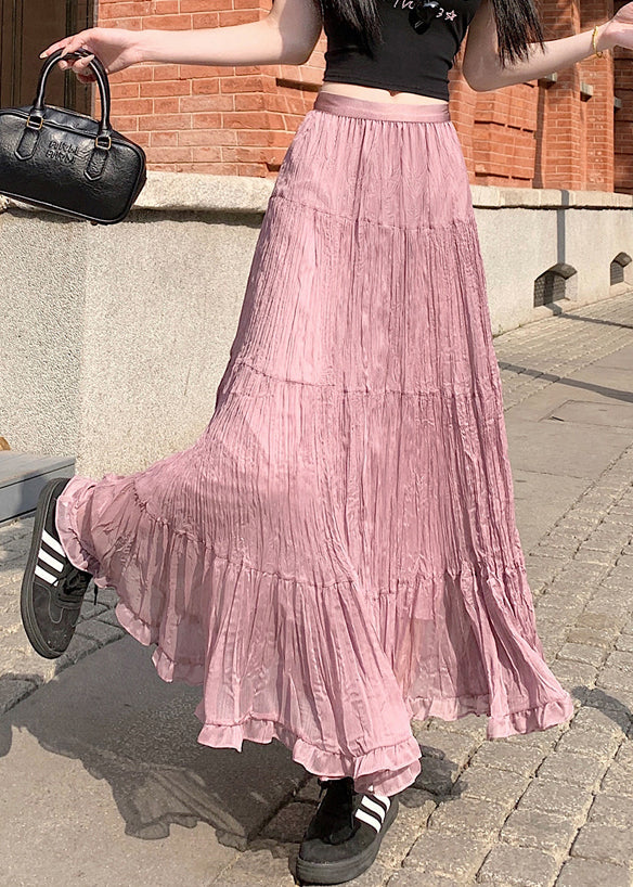 Pink Tulle Pleated Skirt Elastic Waist