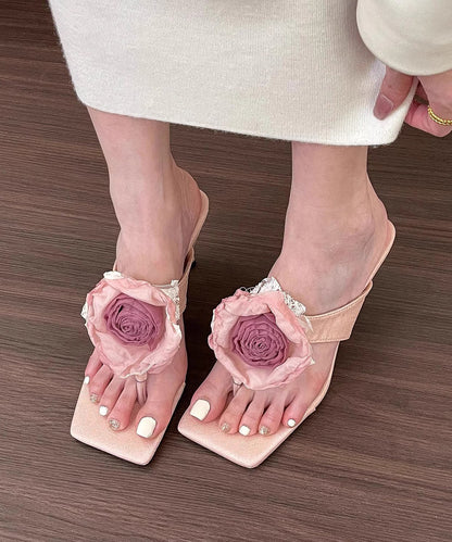Pink Stiletto Splicing High Heel Flip Flops Peep Toe