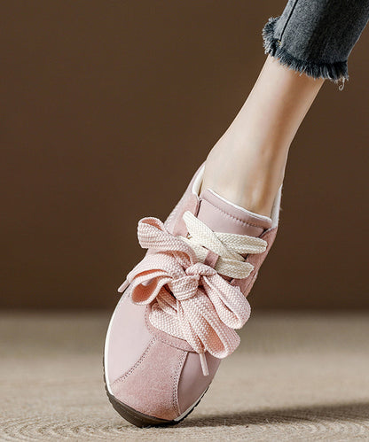 Pink Suede Lace Up Splicing Flat Shoes