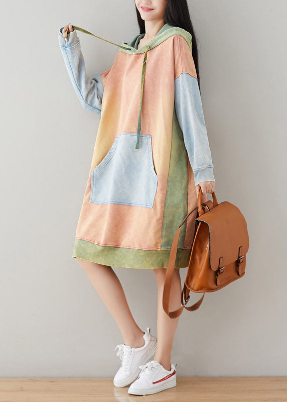 Pink Sweatshirts Dresses Drawstring Hooded Spring