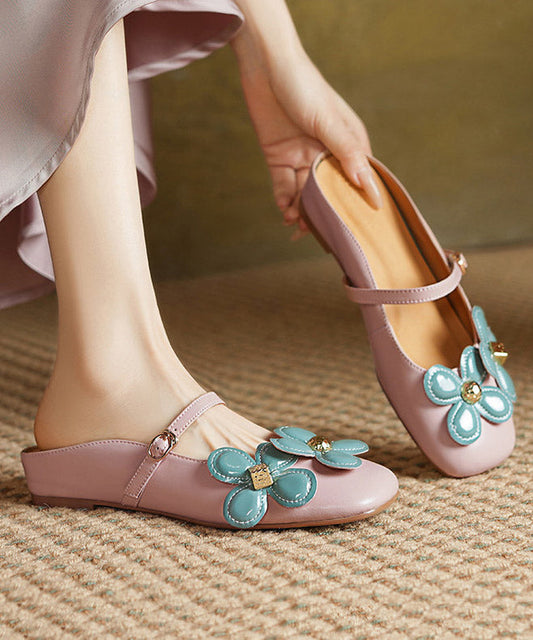 Pink Wedge Sheepskin Splicing Slide Sandals