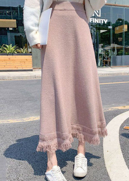 Pink High Waist Knit Skirt Winter
