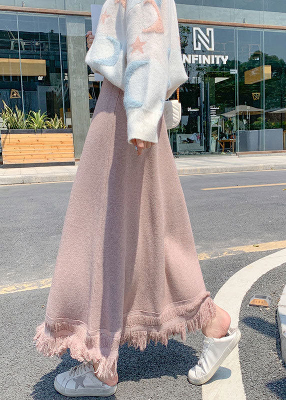 Pink High Waist Knit Skirt Winter