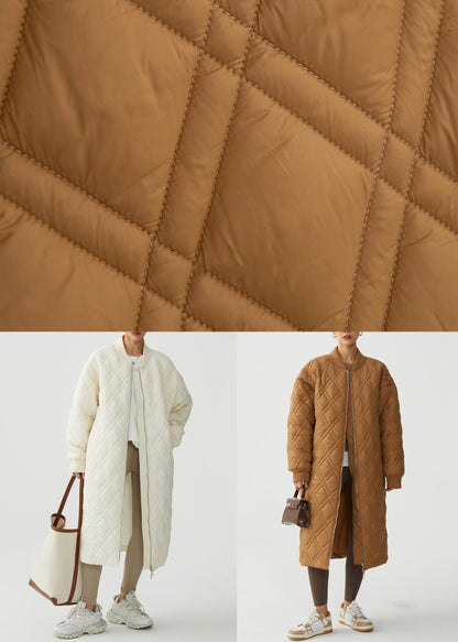 Plaid Caramel Zip Up Pockets Cotton Filled Parka Winter