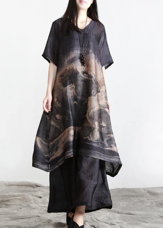 Pleated Silk Suit Medium Length Shirt + Wide Leg Pants Summer