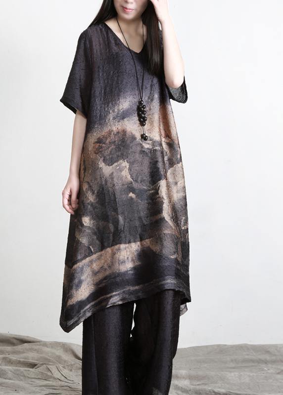 Pleated Silk Suit Medium Length Shirt + Wide Leg Pants Summer