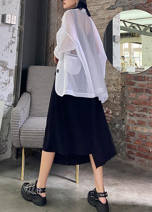 Pleated Skirt High Waist A-line Black Stitching Elastic Waist Skirt Female Summer