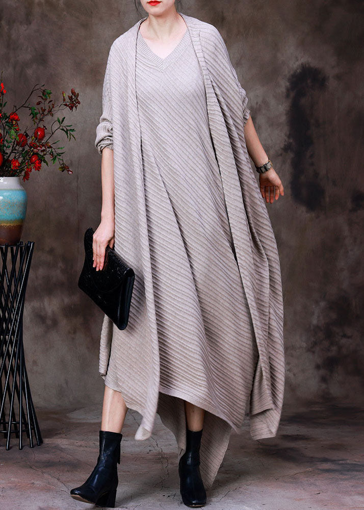 Apricot Asymmetrical Design Knit Wool Cardigan Long Sleeve