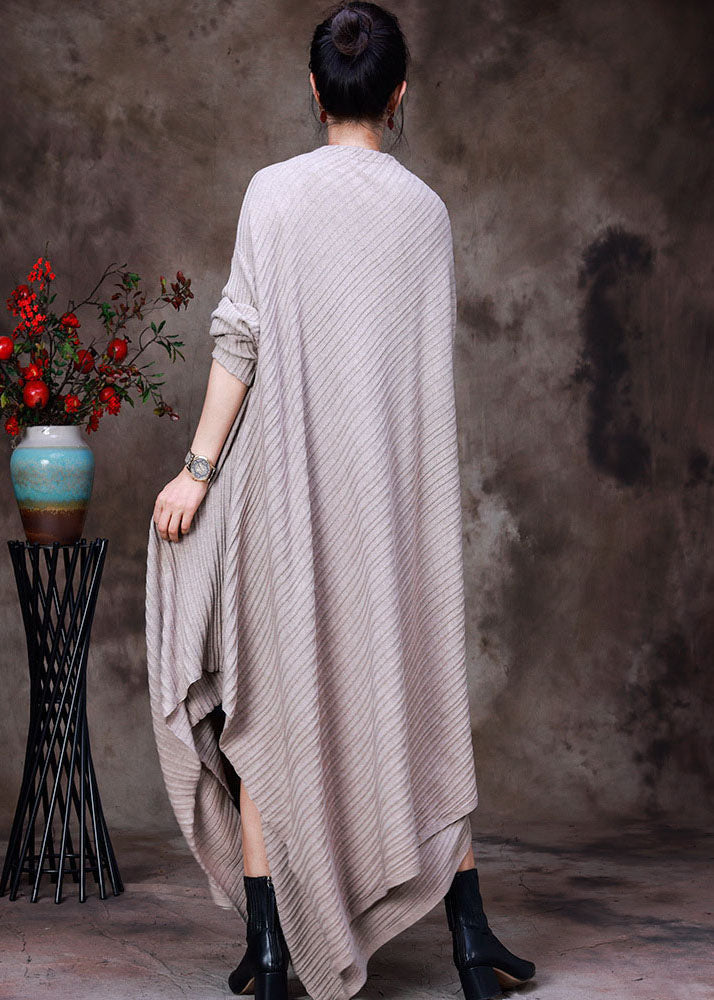 Apricot Asymmetrical Design Knit Wool Cardigan Long Sleeve