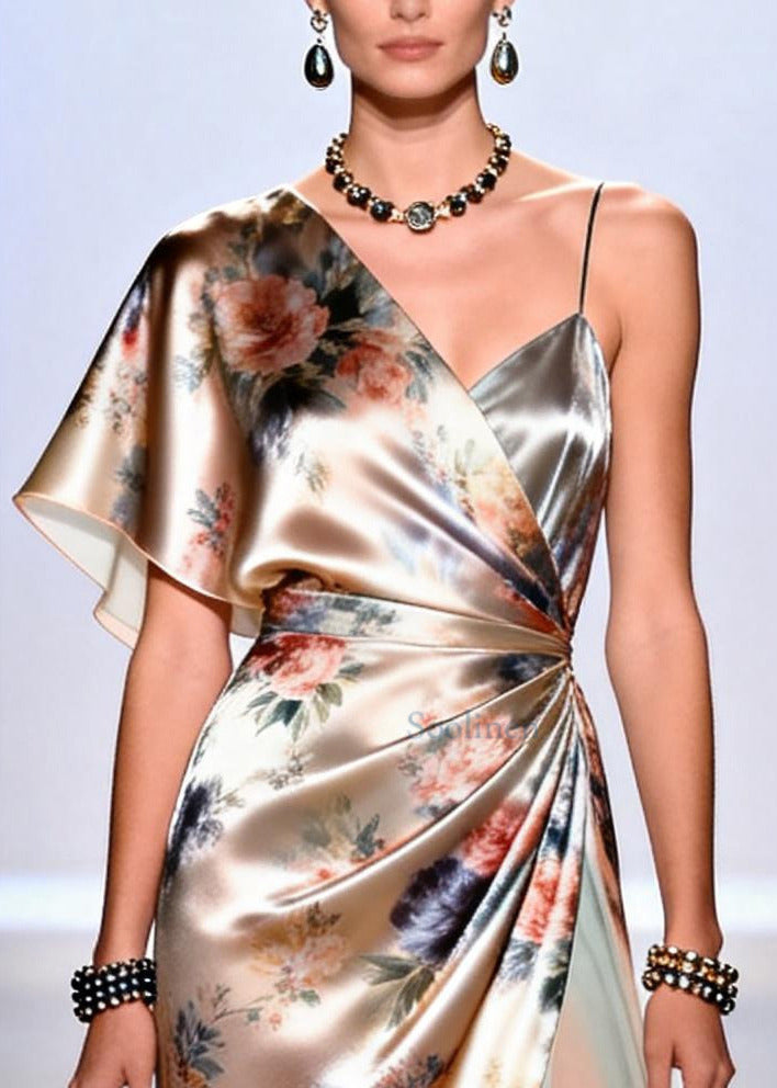 Apricot Asymmetrical Patchwork Chiffon Holiday Dress Summer