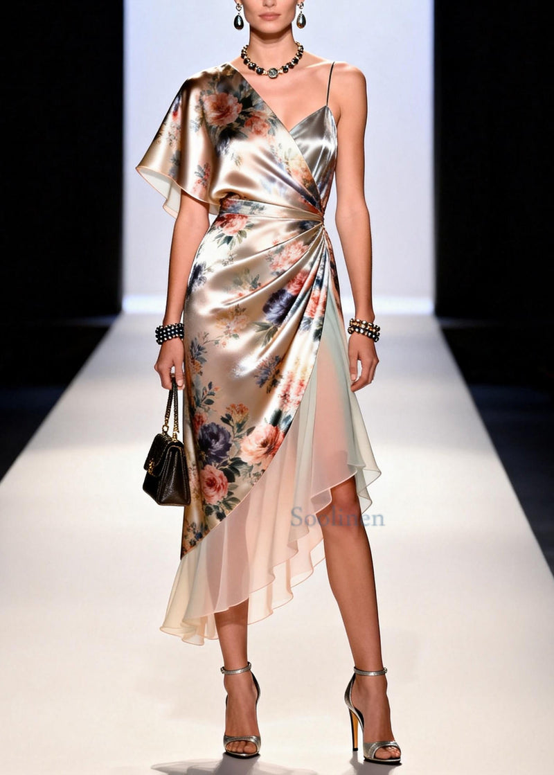 Apricot Asymmetrical Patchwork Chiffon Holiday Dress Summer