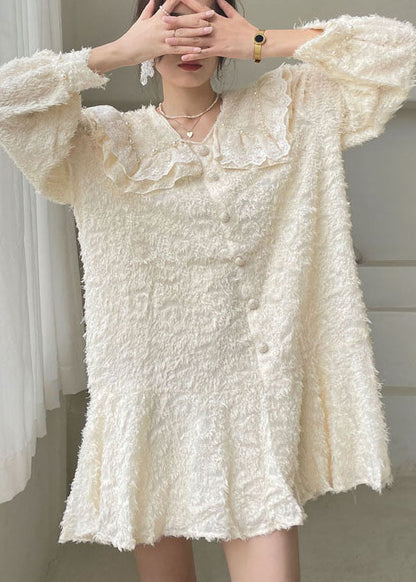 Apricot Button Patchwork Dress Spring