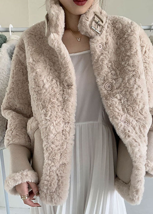 Apricot Button Thick Faux Fur Winter Coats