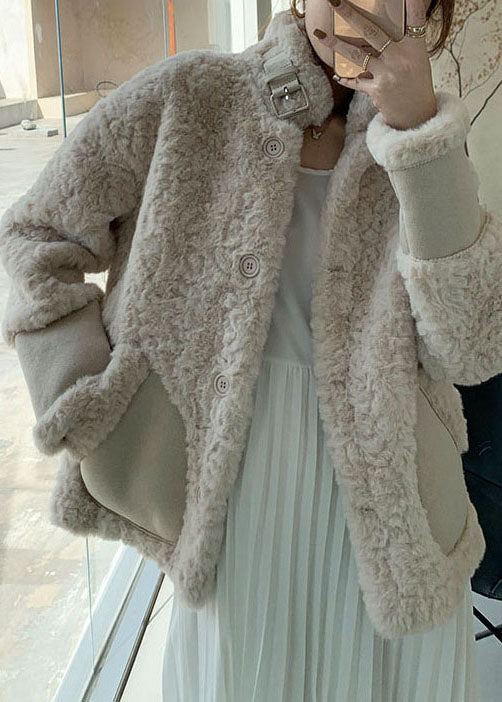 Apricot Button Thick Faux Fur Winter Coats