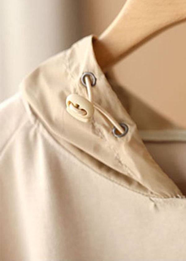 Apricot Hooded Drawstring Cotton Sweatshirts Top Summer