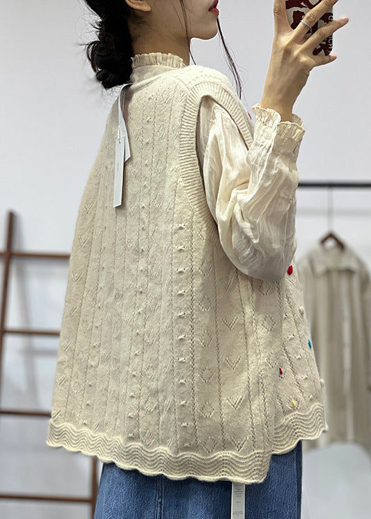 Apricot O Neck Button Knit Vest Sleeveless