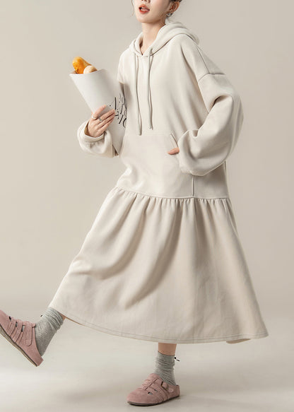Apricot Patchwork Cotton Hooded Dresses Spring