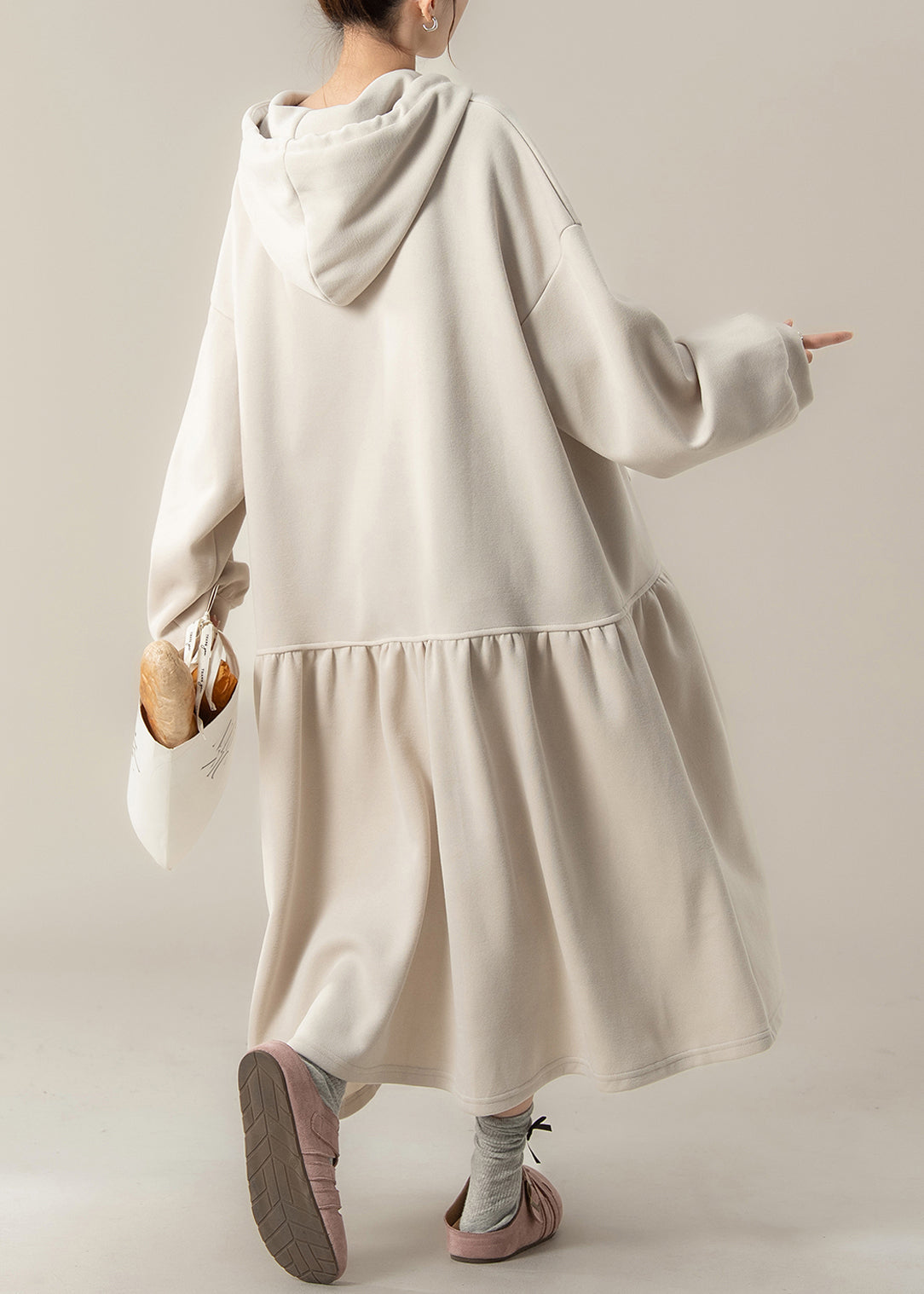 Apricot Patchwork Cotton Hooded Dresses Spring