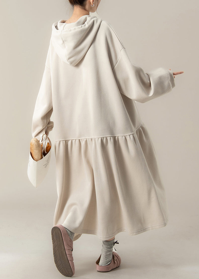 Apricot Patchwork Cotton Hooded Dresses Spring