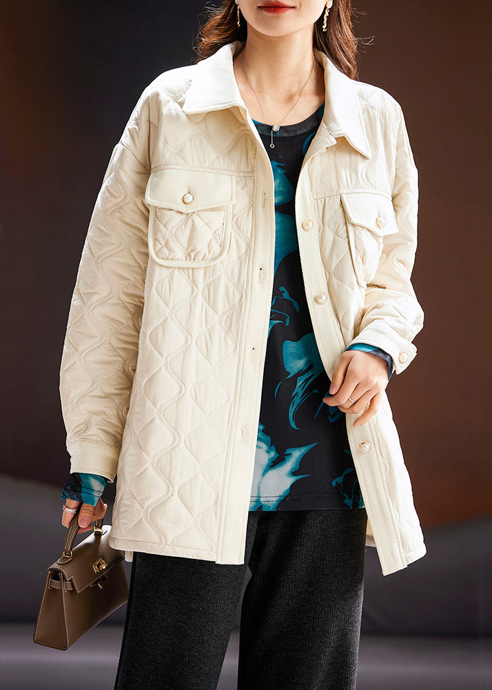 Apricot Peter Pan Collar Button Cotton Filled Coat Long Sleeve