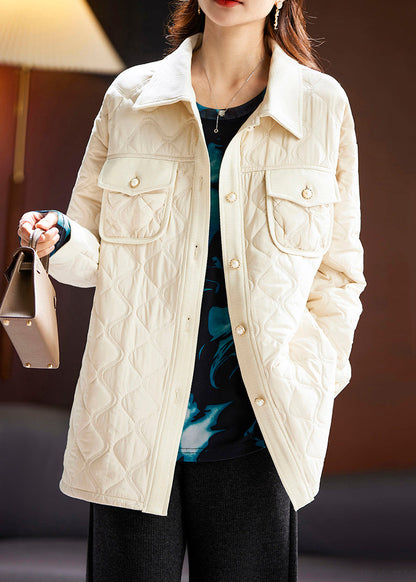 Apricot Peter Pan Collar Button Cotton Filled Coat Long Sleeve
