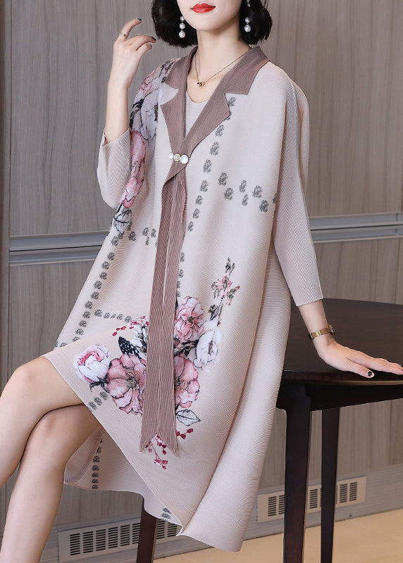 Apricot Peter Pan Collar Print Low High Design Maxi Dress Long Sleeve