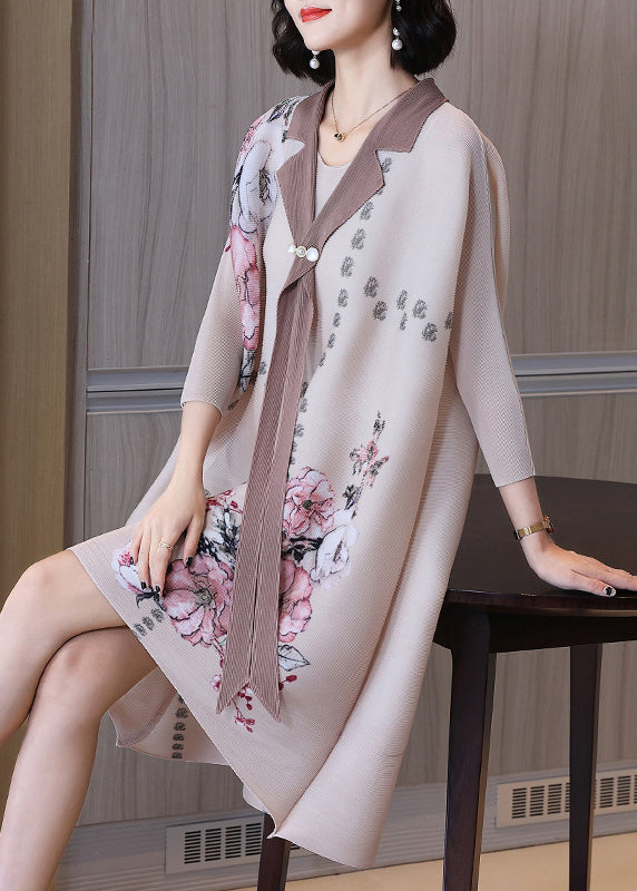 Apricot Peter Pan Collar Print Low High Design Maxi Dress Long Sleeve