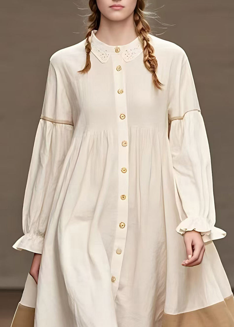 Apricot Print Low High Design Long Dress Long Sleeve