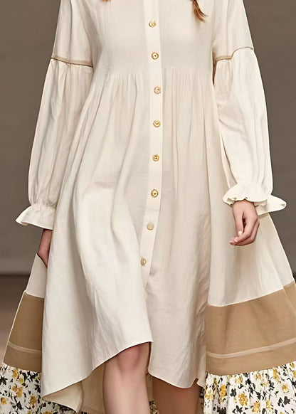 Apricot Print Low High Design Long Dress Long Sleeve