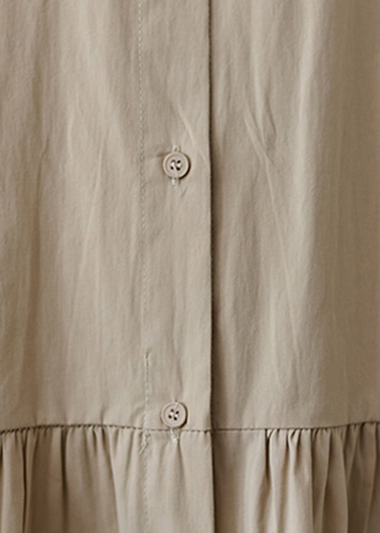 Apricot Sailor Collar Button Wrinkled Long Dress Long Sleeve