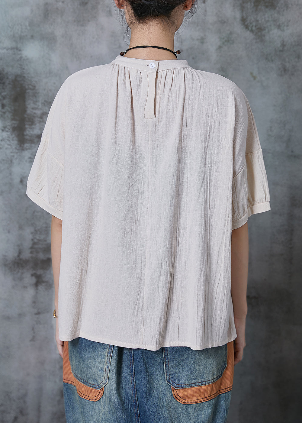 Apricot Stand Collar Linen Tank Summer