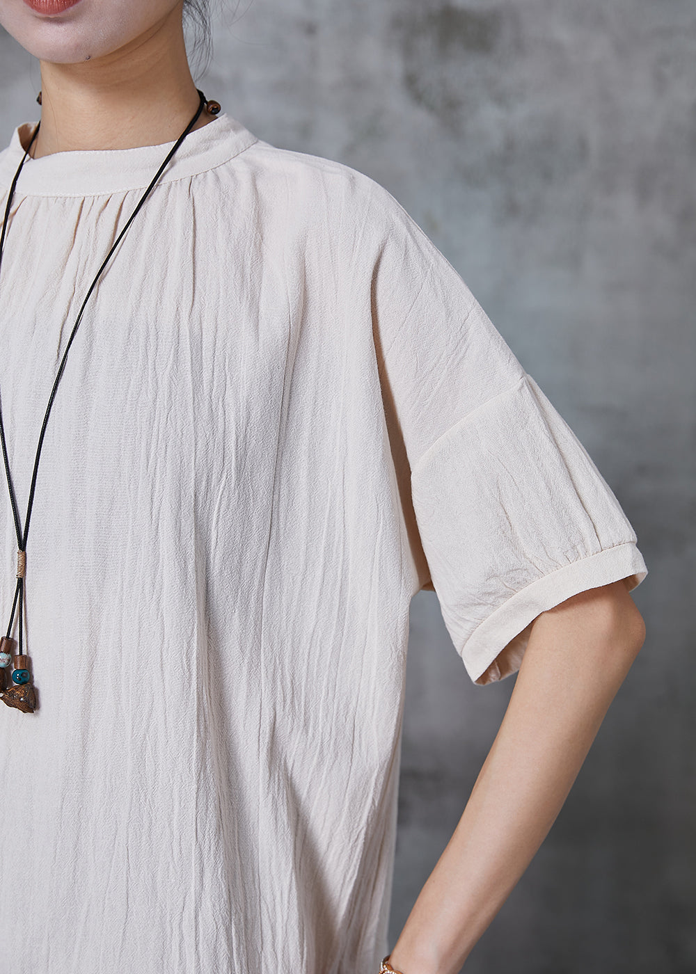 Apricot Stand Collar Linen Tank Summer